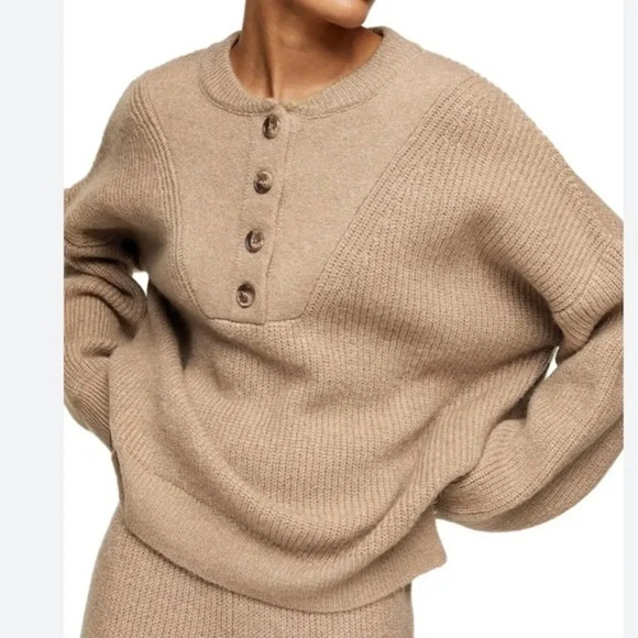 A.N.A Beige Henley Oversized Knit Sweater‎ Size XS - Picture 1 of 10
